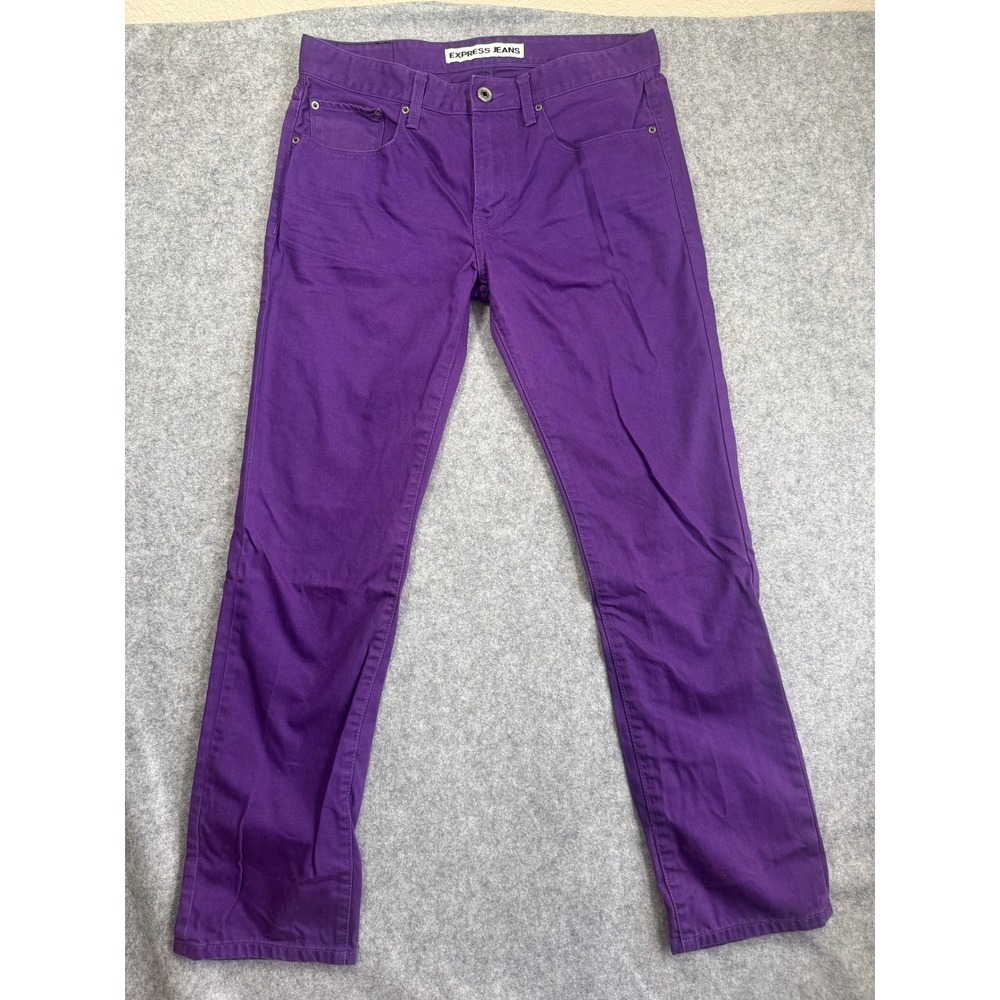 Express Mens Rocco Slim Fit Skinny Leg Jeans 32x32 Purple 100% Cotton Denim